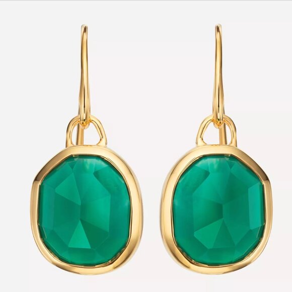 Monica Vinader Gold Plated Vermeil Silver Siren Green Onyx Drop Earrings - Picture 2 of 14